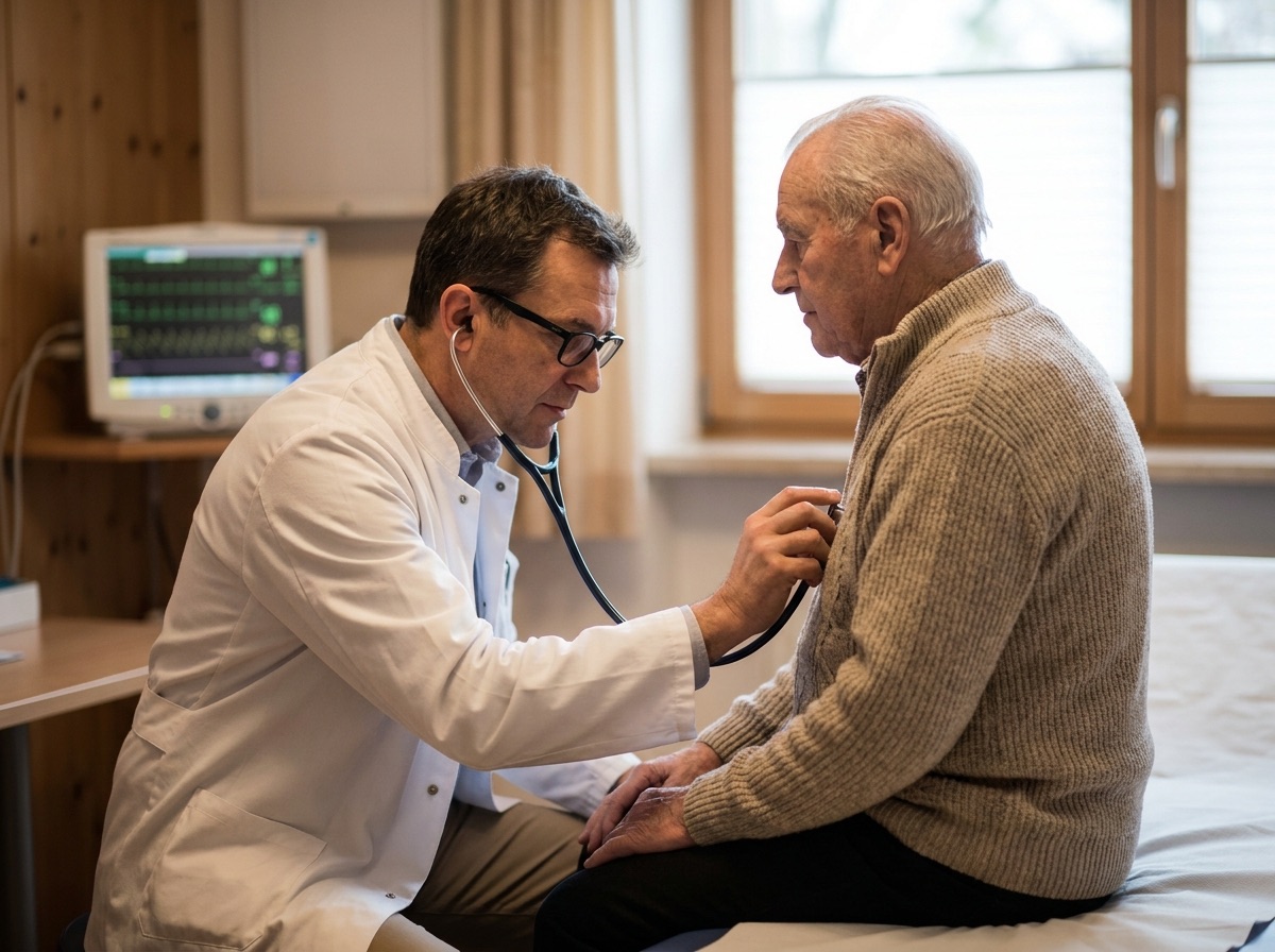 Kardiologe auskultiert einen Patienten