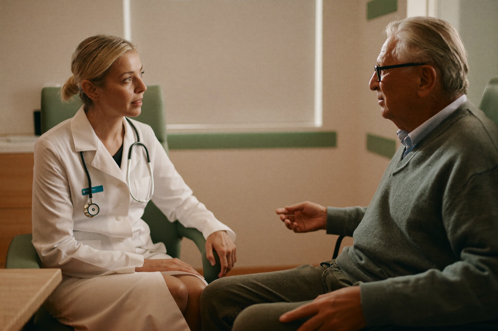 Ärztin im Gespräch mit einem Patienten